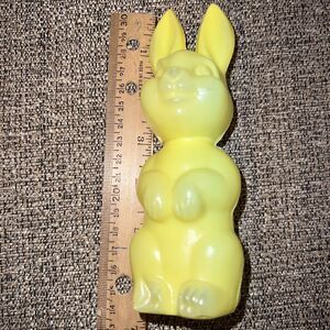 Vtg Easter Bunny Rabbit Plastic Blow Mold Yellow Candy Container 6.25"